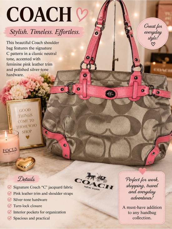 Coach Handbags - Coach Brown Signature Tote with Pink Trim-Y2K